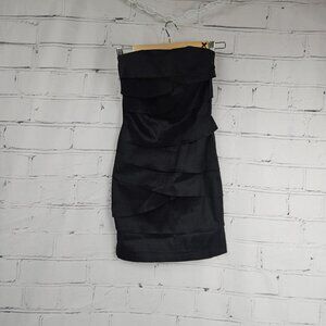 Forever 21 Black Strapless Ruffle Tiered Dress Womens M Body Con Event Party
